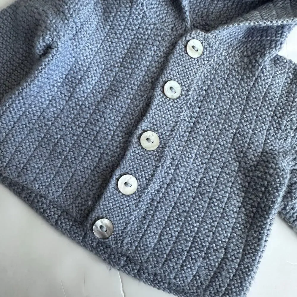 Blue Vintage Knit Button-Front Hooded Sweater